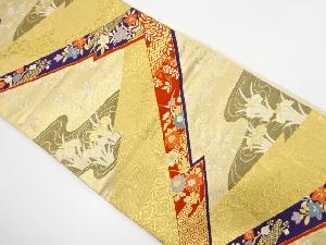 流水に枝梅・竜胆・古典柄織り出し　袋帯